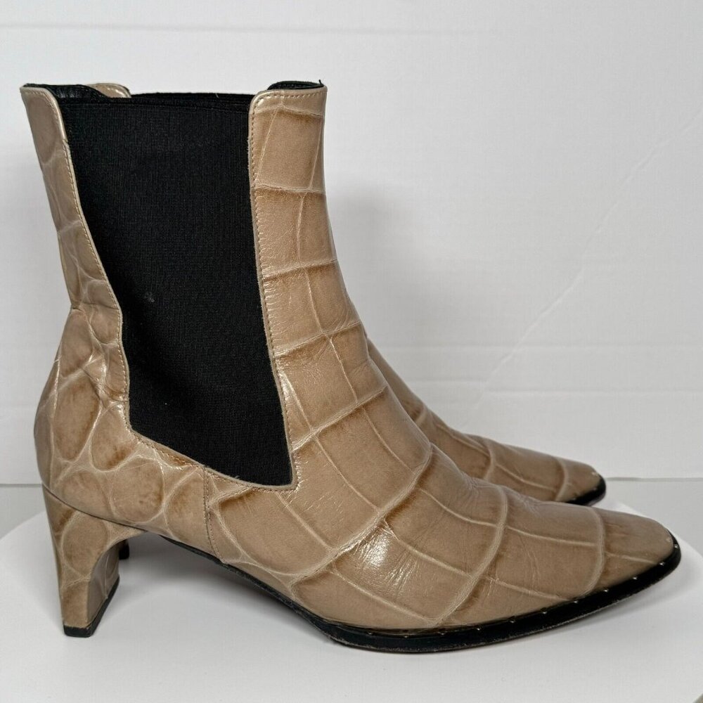 Freda Salvador Chelsea Ankle Boot Bootie Beige Embossed Croc Size 10 Leather